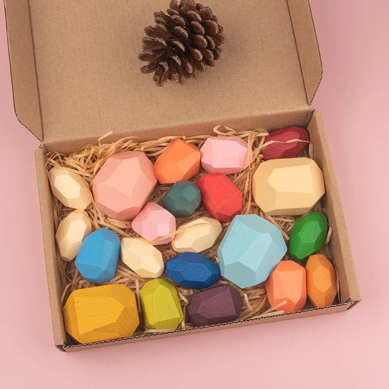 Wooden Stacking Pebble Blocks – Montessori Balance Stones for Kids - Jordilair