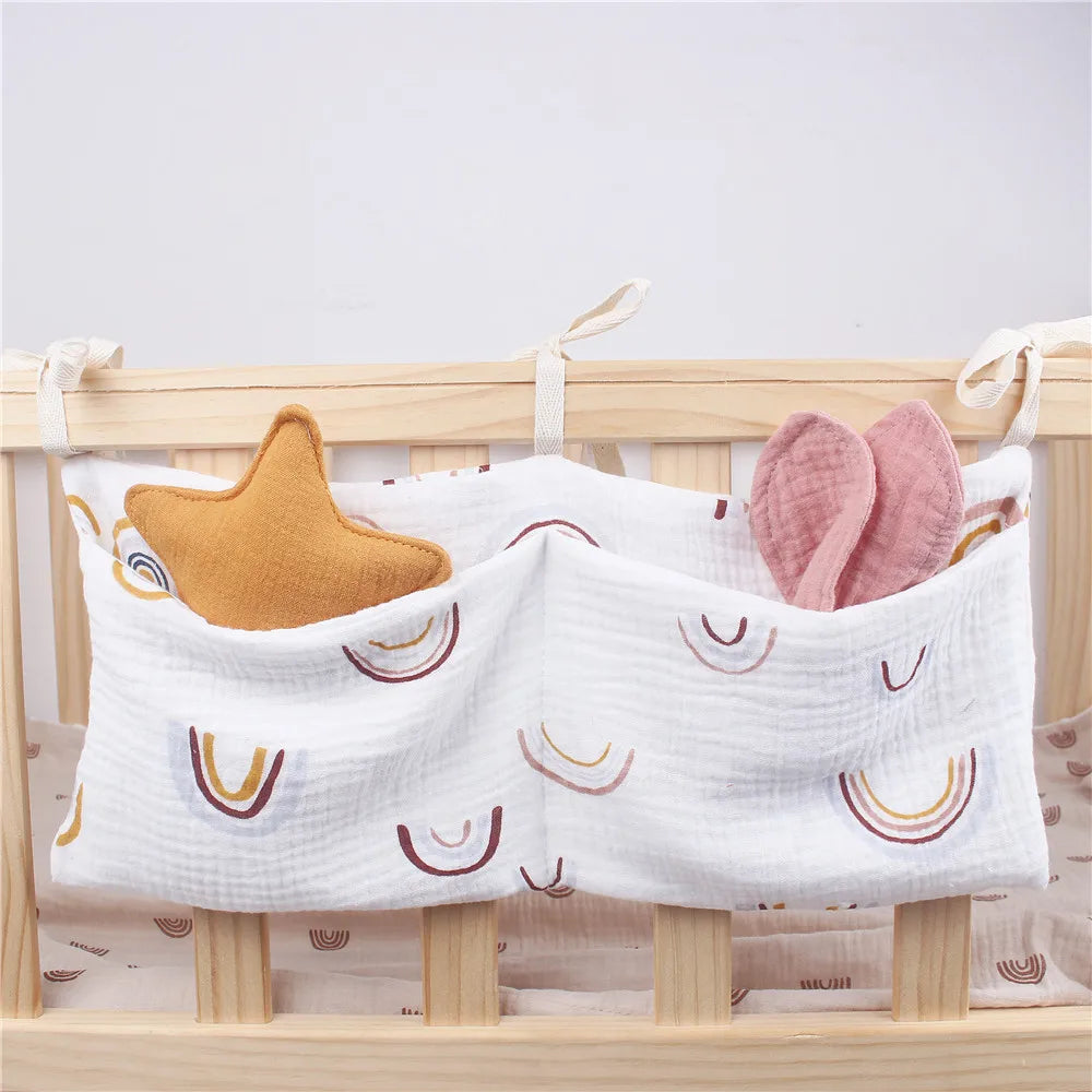 Pocket Crib Organiser – Hanging Cotton Storage for Nappies, Toys & Essentials