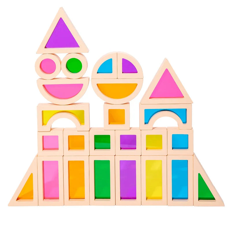 Rainbow Acrylic Wooden Stacking Blocks – Color Mixing & Light Table Toy for Kids - Jordilair