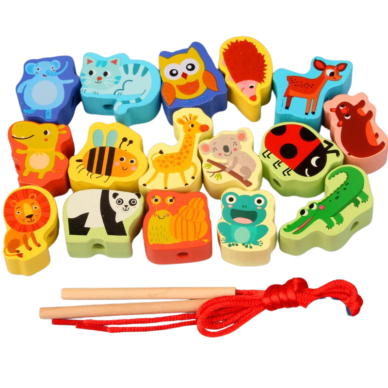 Wooden Beading Set for Kids – DIY Lacing & Threading Toy for Fine Motor Skills and Creative Play - Jordilair
