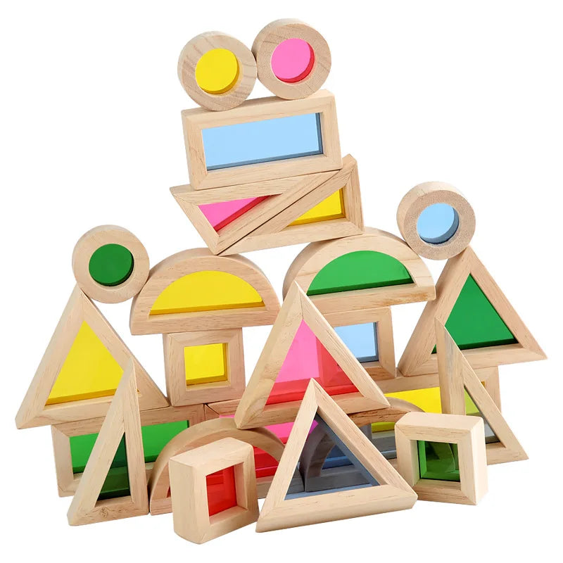 Rainbow Acrylic Wooden Stacking Blocks – Color Mixing & Light Table Toy for Kids - Jordilair