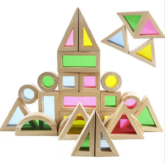 Rainbow Acrylic Wooden Stacking Blocks – Color Mixing & Light Table Toy for Kids - Jordilair
