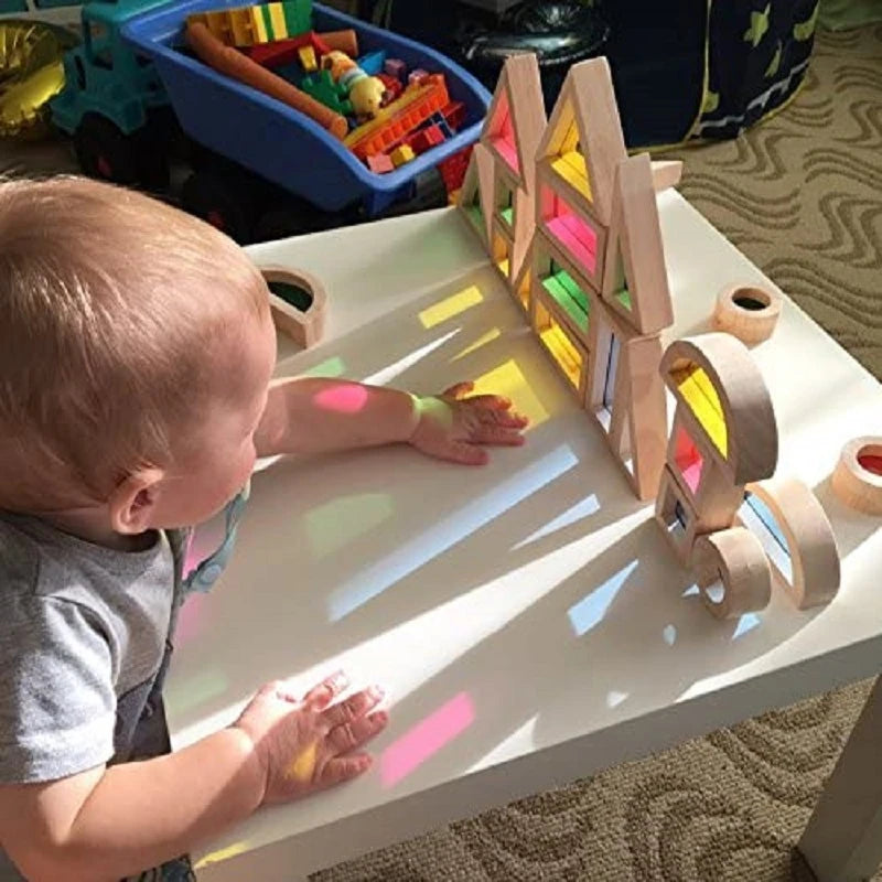 Rainbow Acrylic Wooden Stacking Blocks – Color Mixing & Light Table Toy for Kids - Jordilair