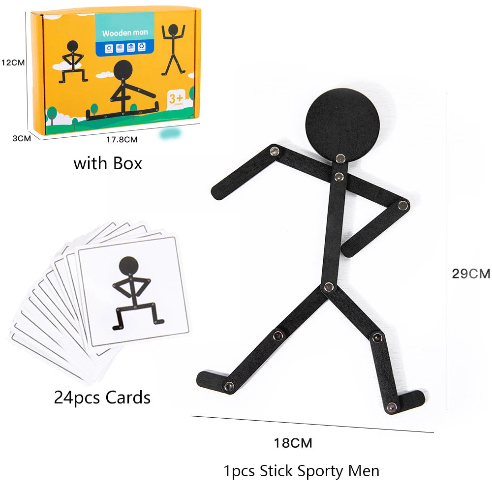 Montessori Stick Figure Puzzle – Movable Pose Toy with Activity Cards (24 Challenges) - Jordilair