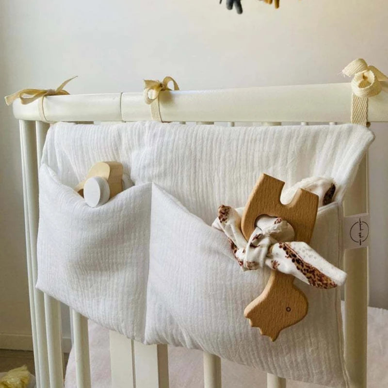 Pocket Crib Organiser – Hanging Cotton Storage for Nappies, Toys & Essentials