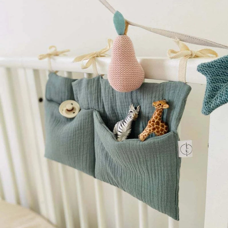 Pocket Crib Organiser – Hanging Cotton Storage for Nappies, Toys & Essentials