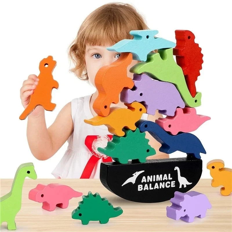 Wooden Stacking Toy – Montessori Animal or Dinosaur Balance Game - Jordilair