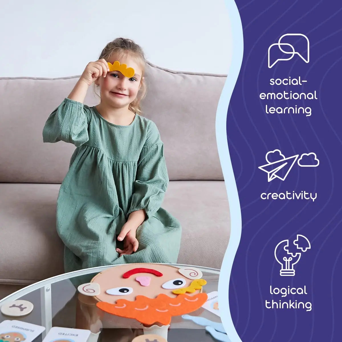 Montessori Emotions Toy – Create-a-Face Felt Game for Feelings & Expression - Jordilair