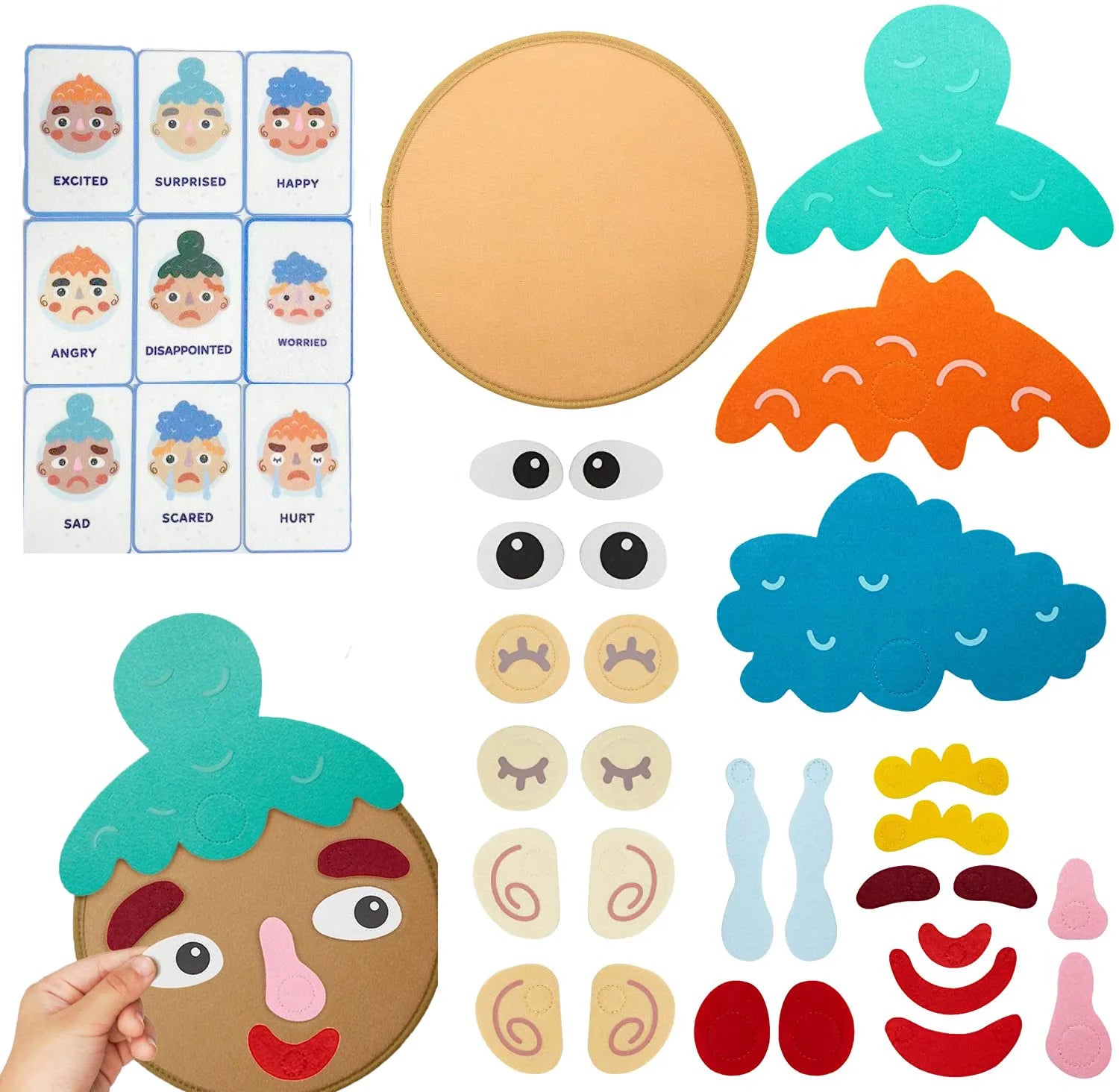 Montessori Emotions Toy – Create-a-Face Felt Game for Feelings & Expression - Jordilair