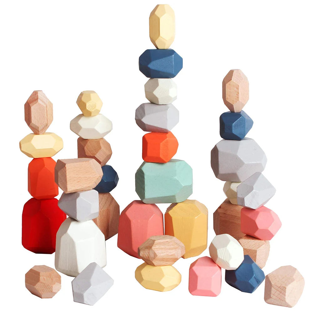 Wooden Stacking Pebble Blocks – Montessori Balance Stones for Kids - Jordilair