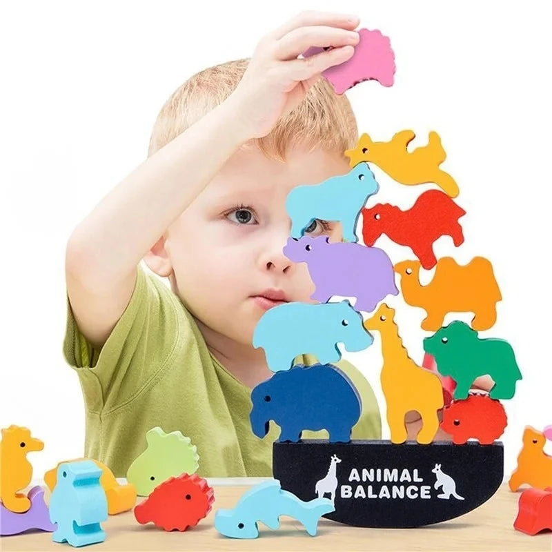 Wooden Stacking Toy – Montessori Animal or Dinosaur Balance Game - Jordilair
