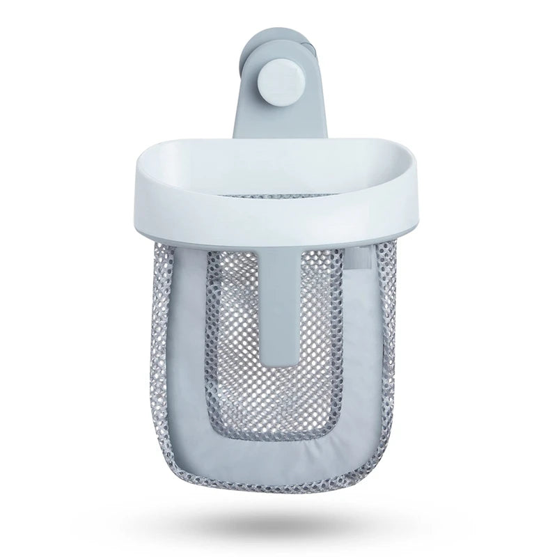 Bath toy grey netted suction storage basket removable scoop