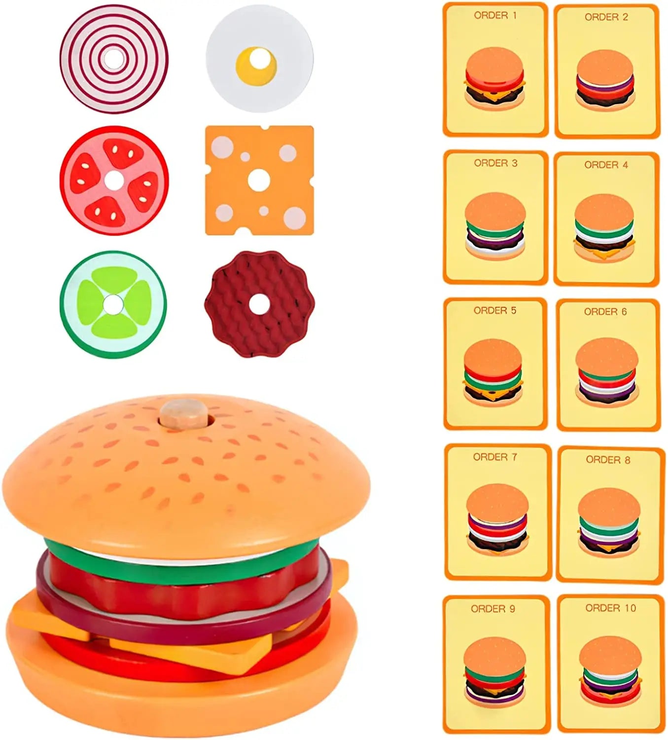 Montessori Burger or Sandwich Stacking Game – Wooden Food Sequencing Toy for Kids - Jordilair