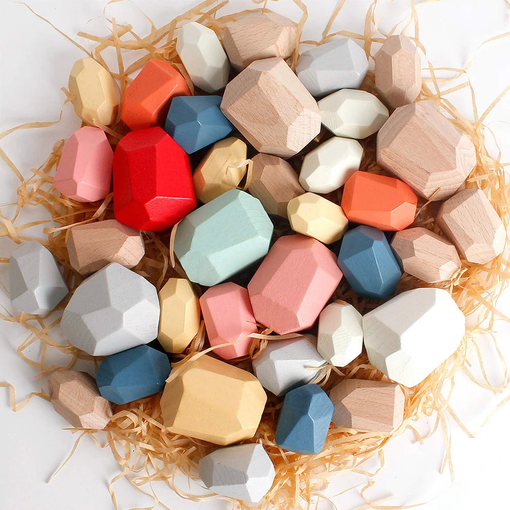Wooden Stacking Pebble Blocks – Montessori Balance Stones for Kids - Jordilair