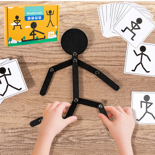Montessori Stick Figure Puzzle – Movable Pose Toy with Activity Cards (24 Challenges) - Jordilair