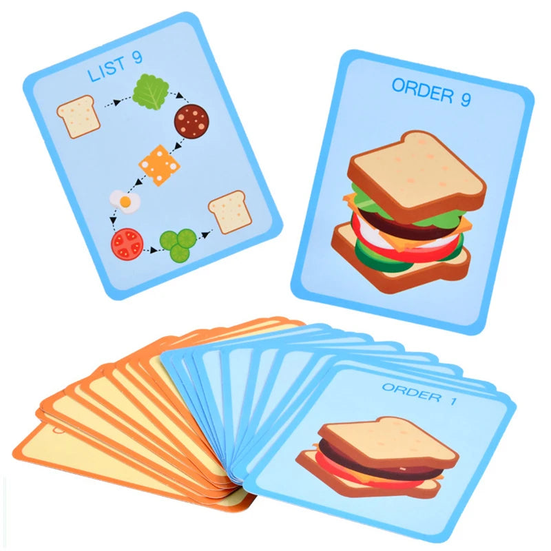 Montessori Burger or Sandwich Stacking Game – Wooden Food Sequencing Toy for Kids - Jordilair
